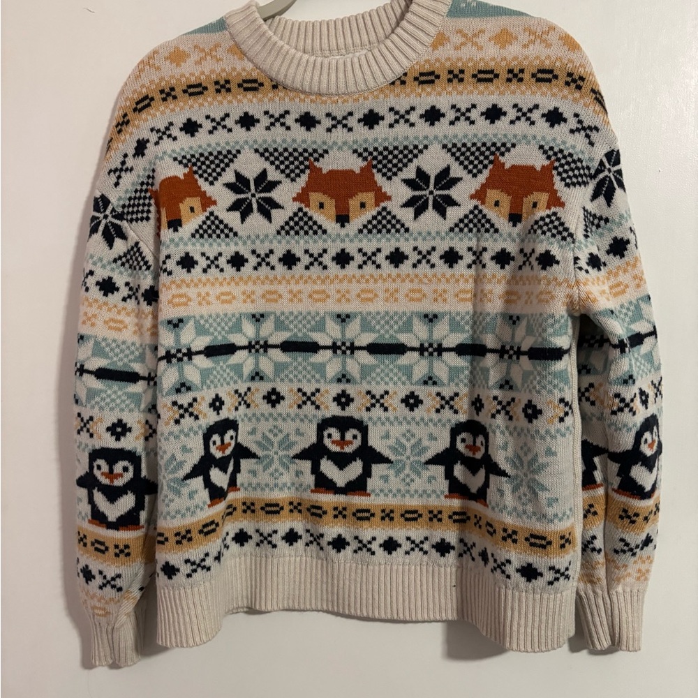 H&M Cream and Blue Crewneck Sweater